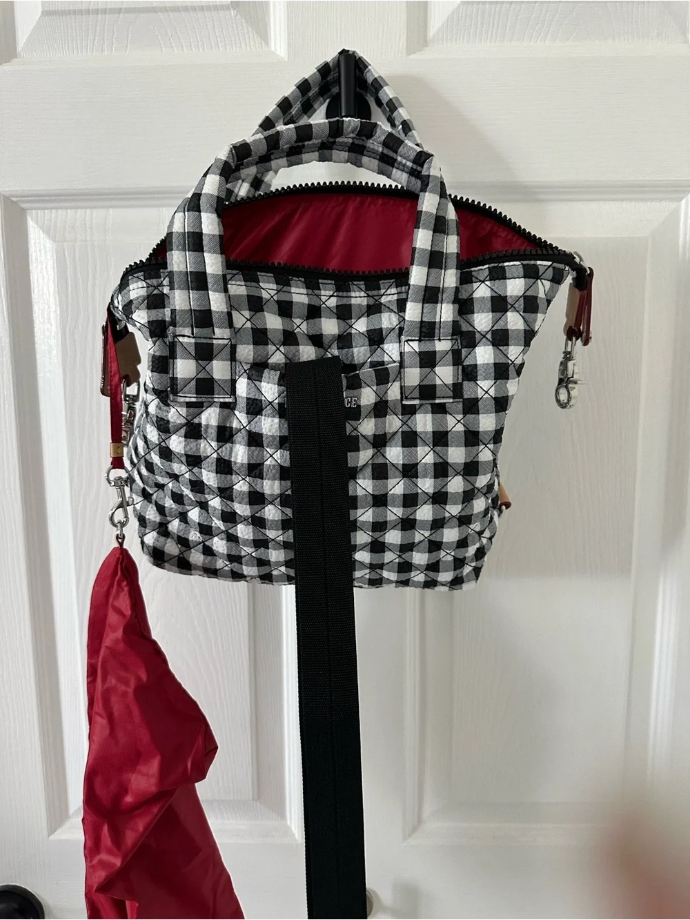 MZ Wallace Small Sutton Deluxe Black & White Quilted Gingham Tote